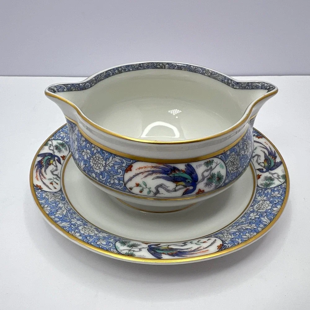Haviland Limoges Gravy Boat Rajah Peacock Bird Underplate French Grandmillennial